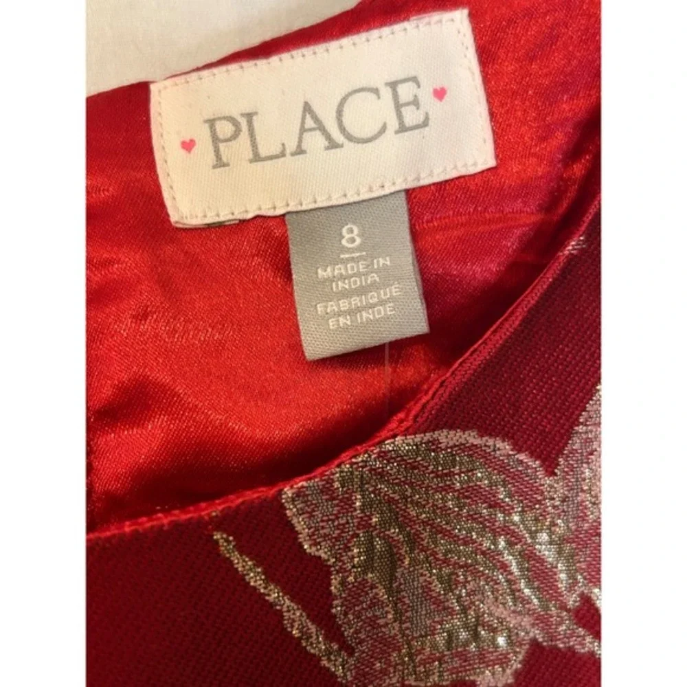 The Children's‎ Place Party Dress Gold Floral Metallic Red Size 8